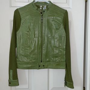 Genuine Leather Sweater Jacket Green
